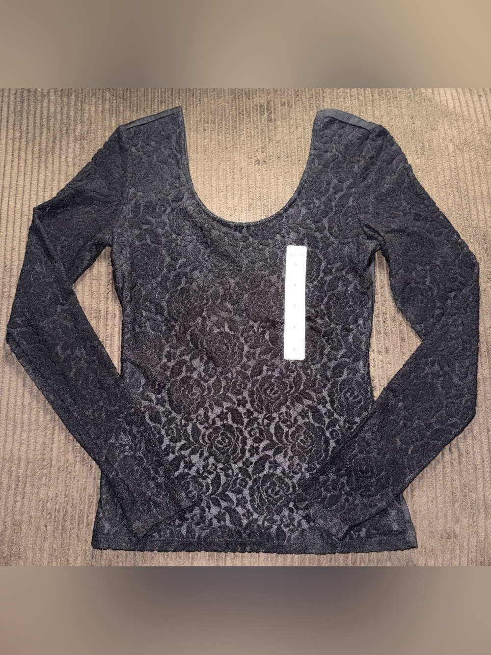 NWT Joe Boxer Black Floral Lace Long-Sleeve Scoop Neck Top